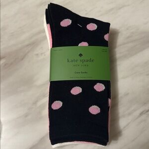 Kate Spade 3 Pairs Crew Socks - Black w/ Pink Polka Dot, White & Pink Solid